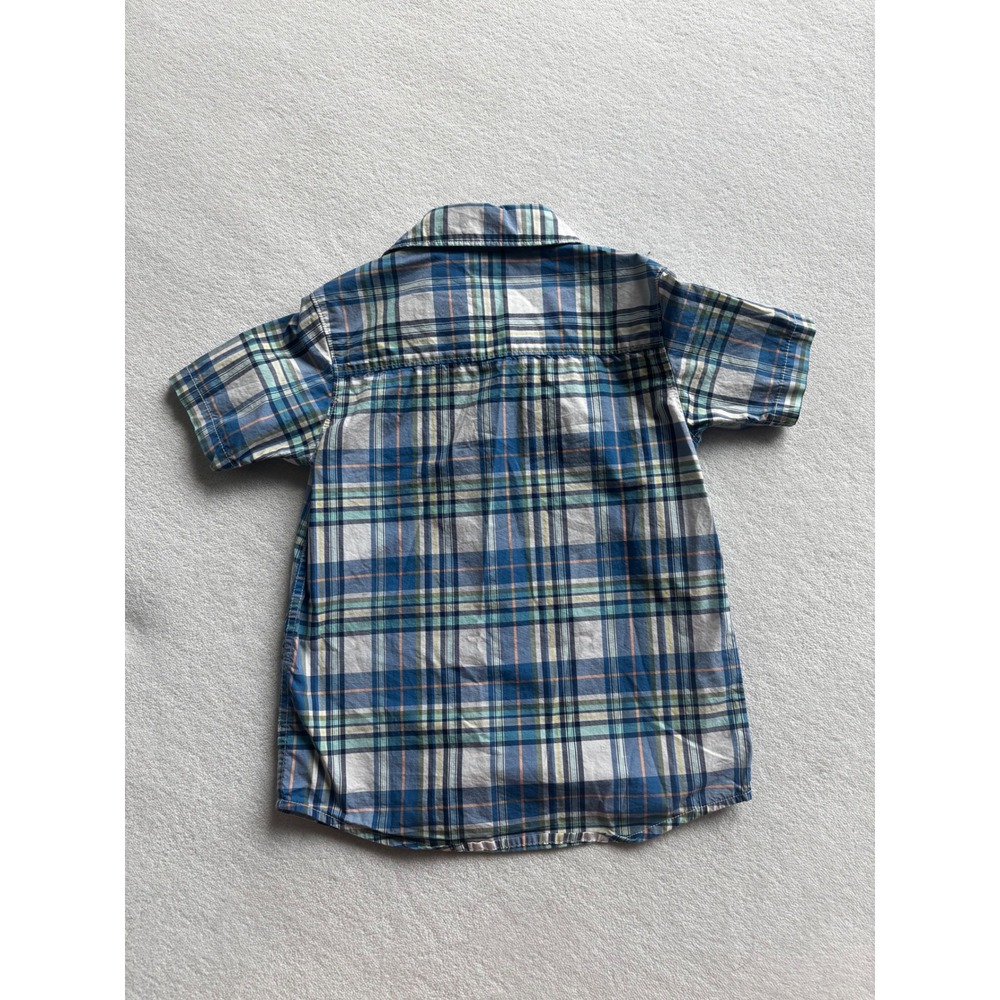 Carter's Plaid Button Down Shirt Kids Boys Size 7 Blue Green Short Sleeve Cotton - Picture 7 of 7